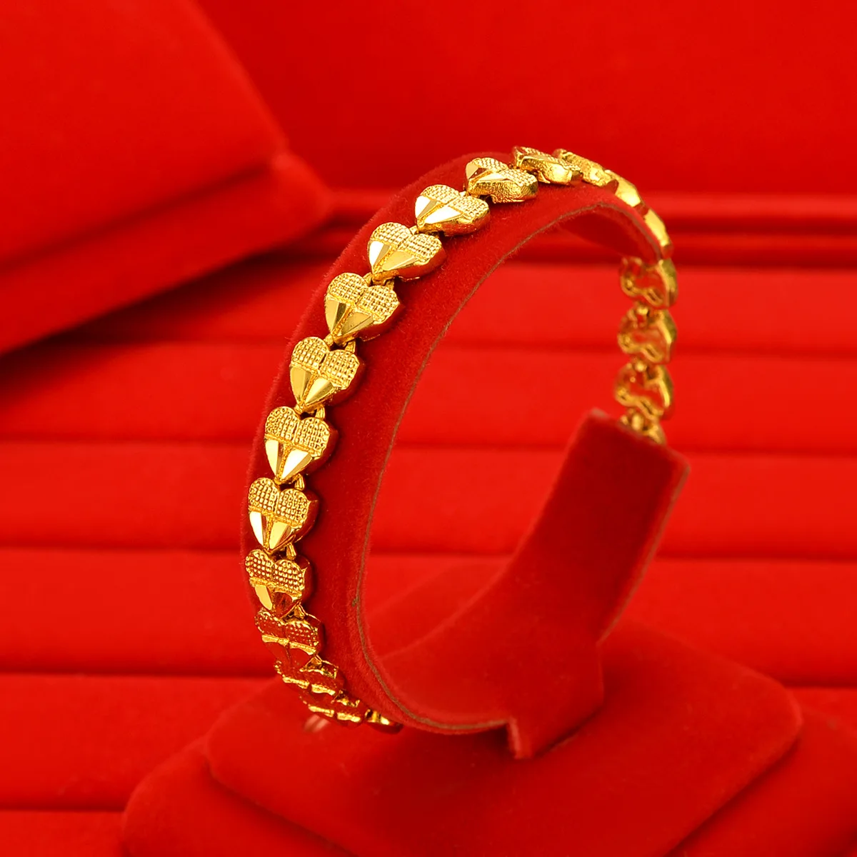 

24k Yellow Gold Love Heart Chain Bracelets for Women Wedding Engagement Elegant Women's Pure Gold Bracelets Fine Jewelry Gifts