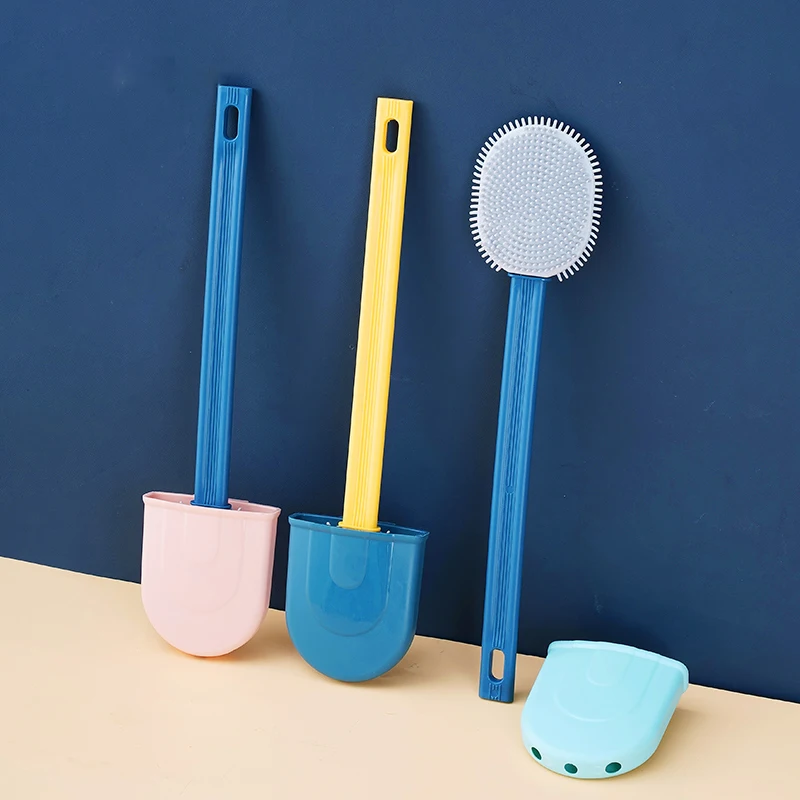 

WORTHBUY Wall Mounted Toilet Brush Silicone Toilet Clean Brush With Plastic Non-Slip Handle Draining Base Bathroom Accessories