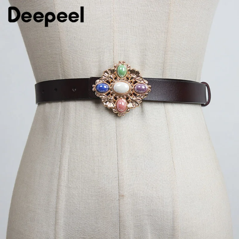 

2.2*104cm Genuine Leather Belt Stones Buckles Decorative Waistband Fashion Corset Female 2nd Layer Cowskin Luxury Woman Belts