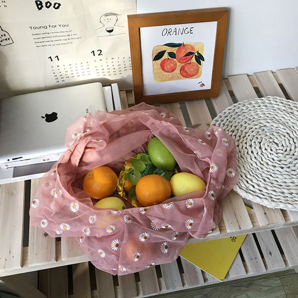 

Tote Bags For Women Embroidered Little Daisy Design Cute Shopping Bag Handbag Female Spring Summer New Bag