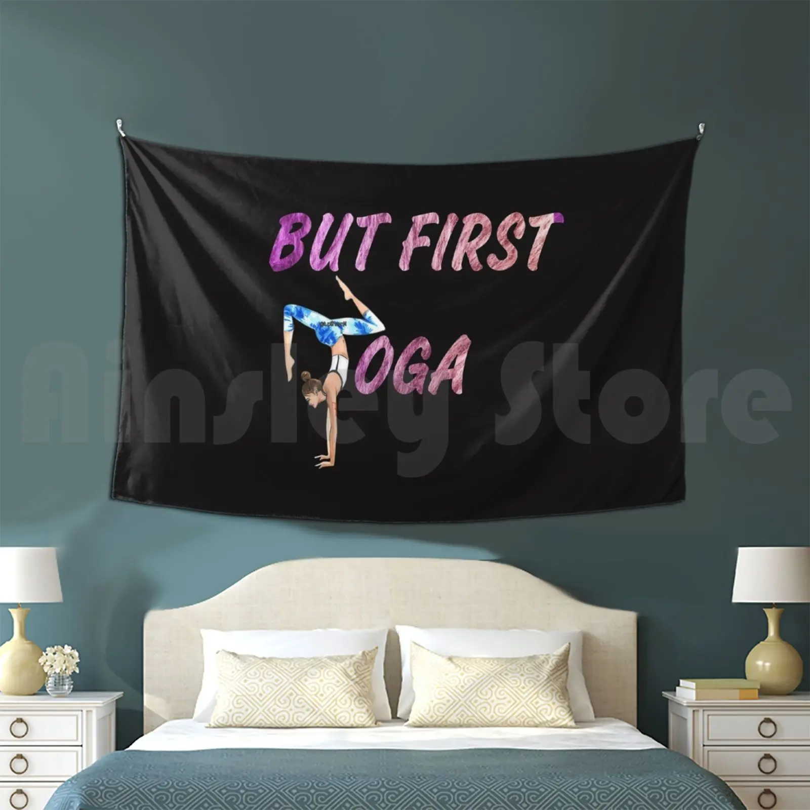 

But First Yoga Famly Tapestry Living Room Bedroom Yoga Love Avocado Summer Cool Funny Happy Sun Beach