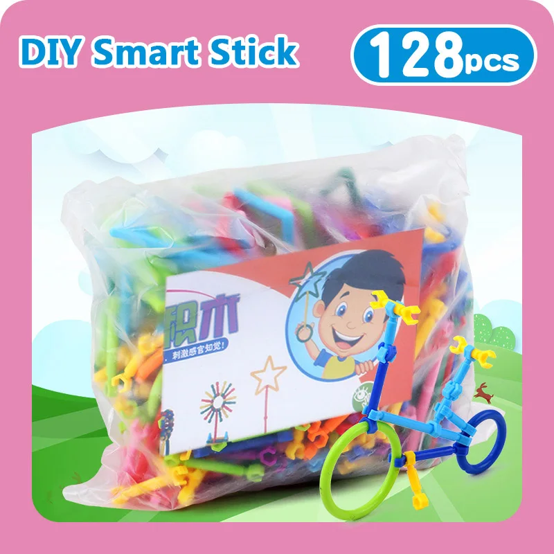 A039-128PCS DIY креативные интеллектуальные палочки, сборные блоки, пластиковые фантазийные дизайнерские модели, развивающие Подарочные игрушки для детей - Цвет: A039-128PCS