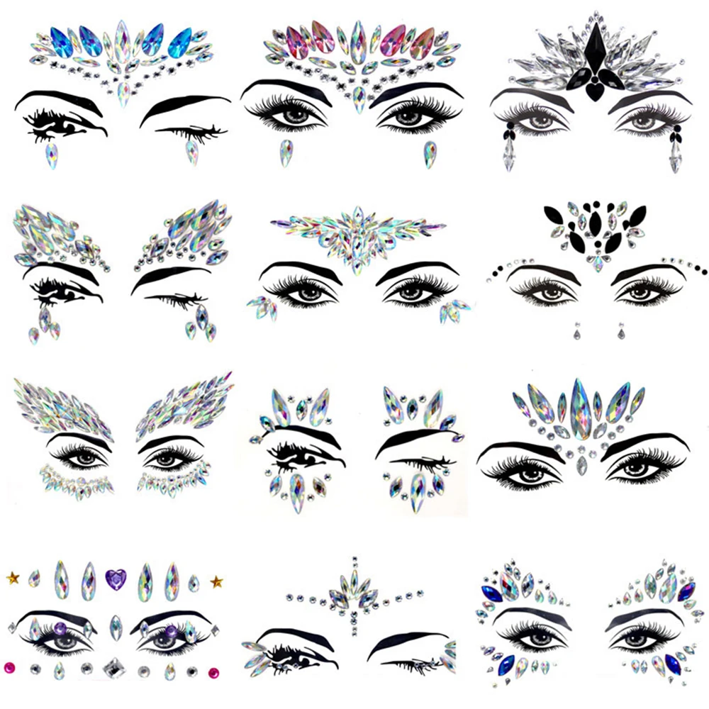Festival Face Gems Rhinestone Temporary Tattoo Jewels Party Body Eyes Glitter Stickers Flash Mermaid Makeup Tattoos Sticker images - 6