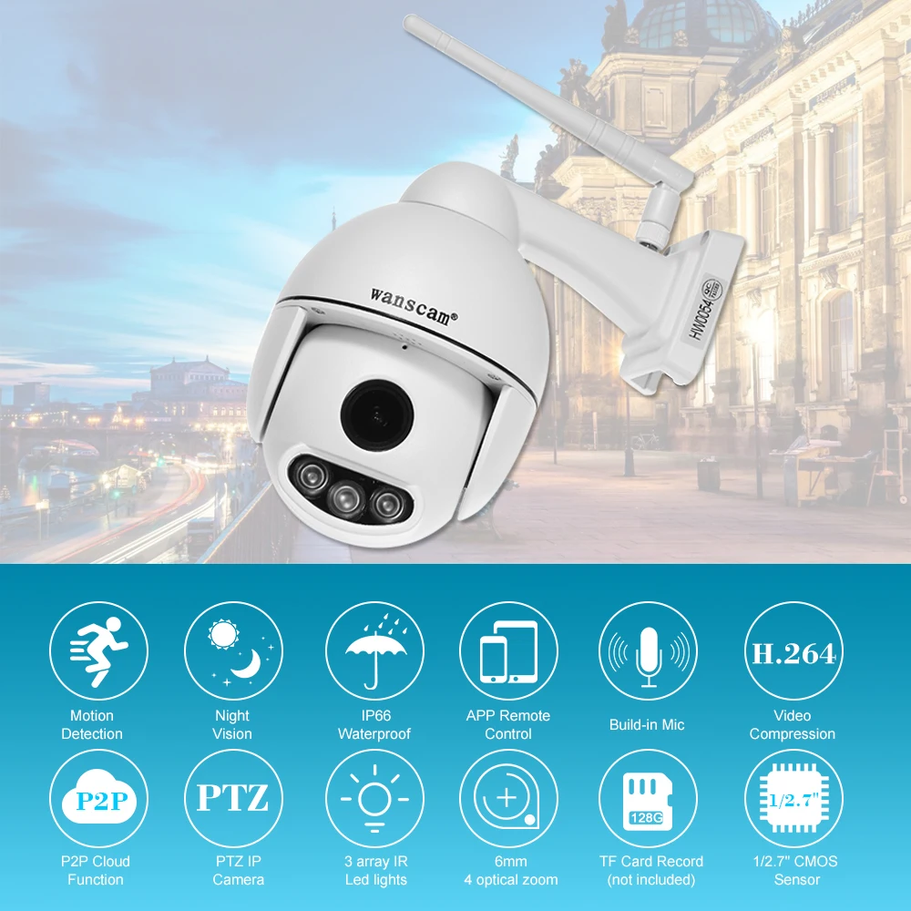 1080P Беспроводная IP WiFi камера средняя скорость купольная PTZ безопасности наружная