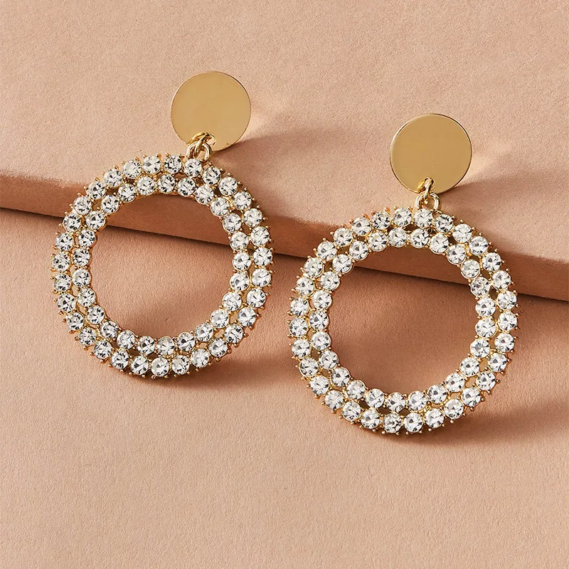 

YADA Trendy Double circular Stud Cubic Zirconia Earrings For women Crystal Round Earring Jewelry Geometric Earrings ER210017