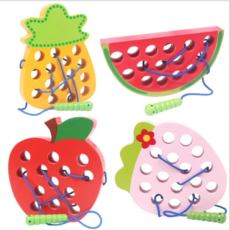 

Baby Wooden Toys 3D Puzzle Early Childhood Educational Toys Catch Worm Game Color Cognitive Magnetic Strawberry Apple