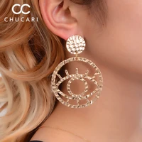 chucari creative vintage metal round hollow eye shape stud earrings for women fashion personality oorbellen femme trendy jewelry
