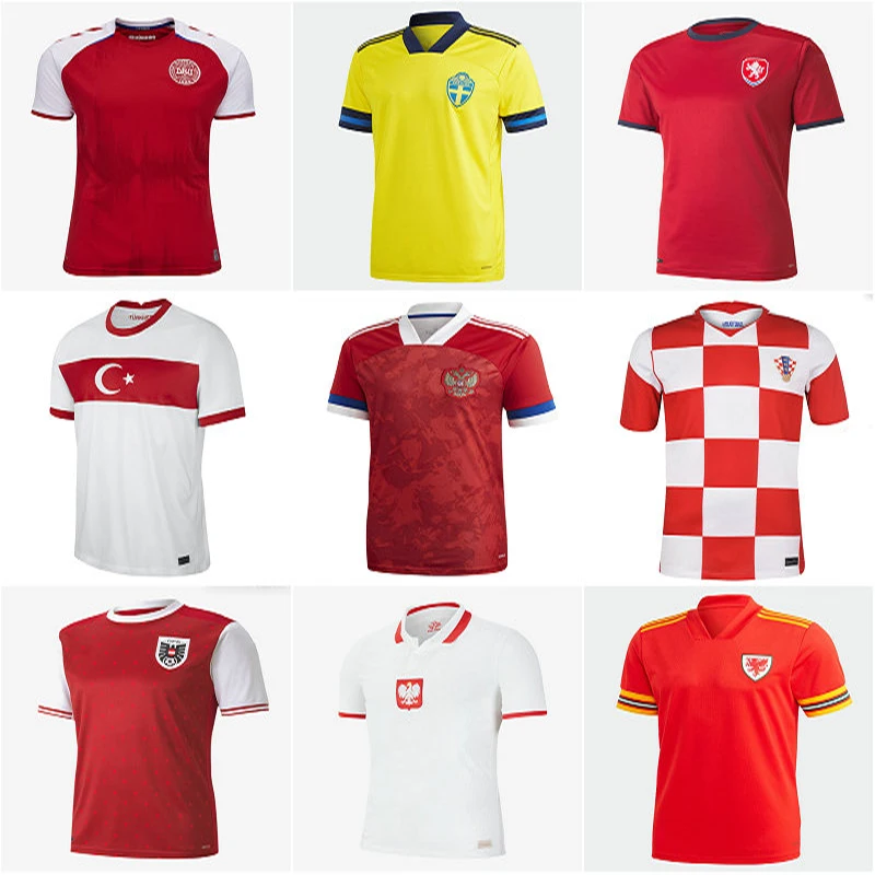 

2021 Denmark Wales Czech Austria Sweden Turkey Poland Croatia Russia Home Away Men Football Jerseys Soccer Kit Shirts