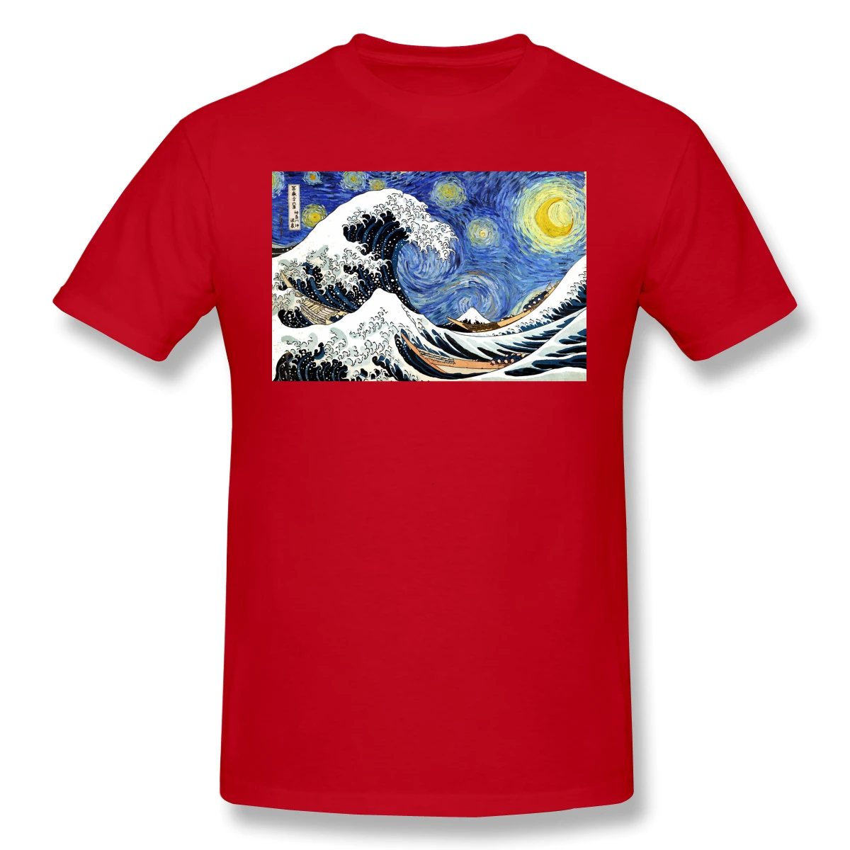 Blue Planet T Shirt Red T-Shirt Iconic Starry Night Wave Of Kanagawa Men Fashion Short Sleeve | Мужская одежда