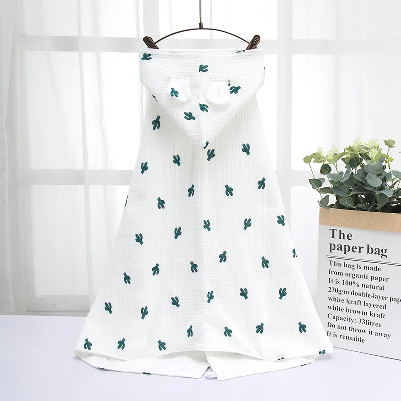 

New Soft Cotton Gauze Bathrobe Hooded For Newborns Baby Robe Beach Towel Boys And Girls Bath Towels Children Care Supply