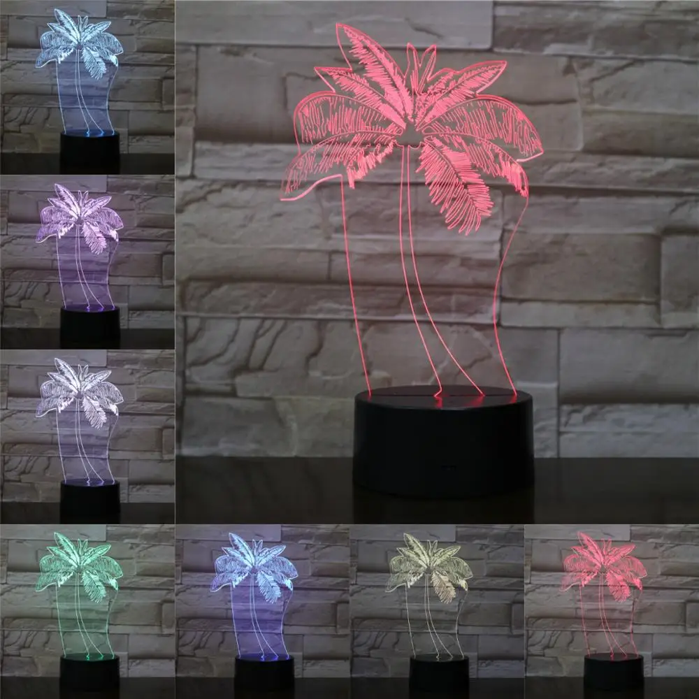 Фото New 3D Optica Plant Lamp USB LED Night Light Coconut Tree Strawberry Birthday Holiday Present For Kids Abstract Acrylic Lamparas Лампы и New 3D Optica Plant Lamp USB LED Night Light Coconut Tree Strawberry Birthday Holiday Present For Kids Abstract Acrylic Lamparas Лампы и