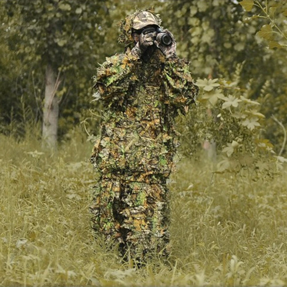 Охотничий костюм Ghillie 3D бионический камуфляж с листьями льняная одежда для охоты