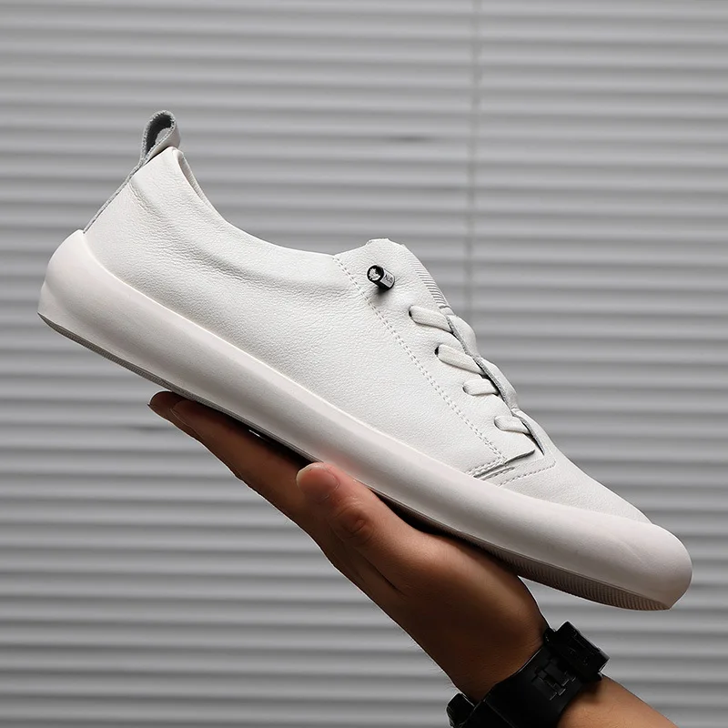 Модные мужские повседневные белые туфли на шнуровке из натуральной кожи