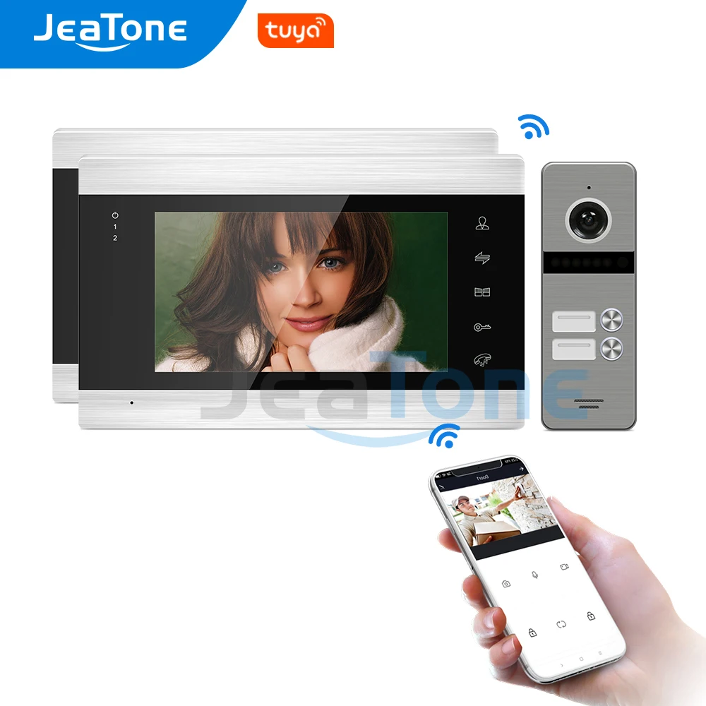 Jeatone Tuya Smart App 7 Inch Video Deur Telefoon Wifi Intercom Voor Multi-Appartementen Beveiliging Met Afstandsbediening, bewegingsdetectie