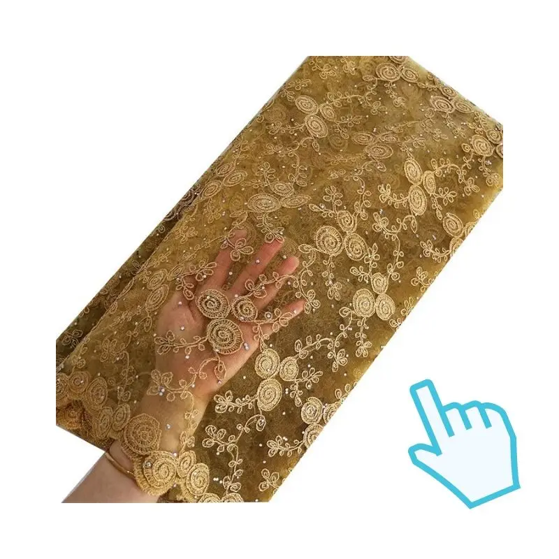 Золотая африканская кружевная ткань 2019 вышитая нигерийская Свадебная лента