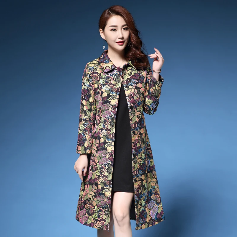 

2019 Autumn Winter Coat Windbreaker Jacquard Vintage Chinese Style Short / Long Trench Coat Women Coats Plus Size M-5XL
