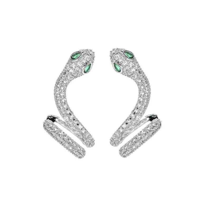 

1 Pair Little Snake with Zircon Earrings, Super Flash Exaggerated Earrings, U-shaped Ear Bone Clip Fashionable Earrings