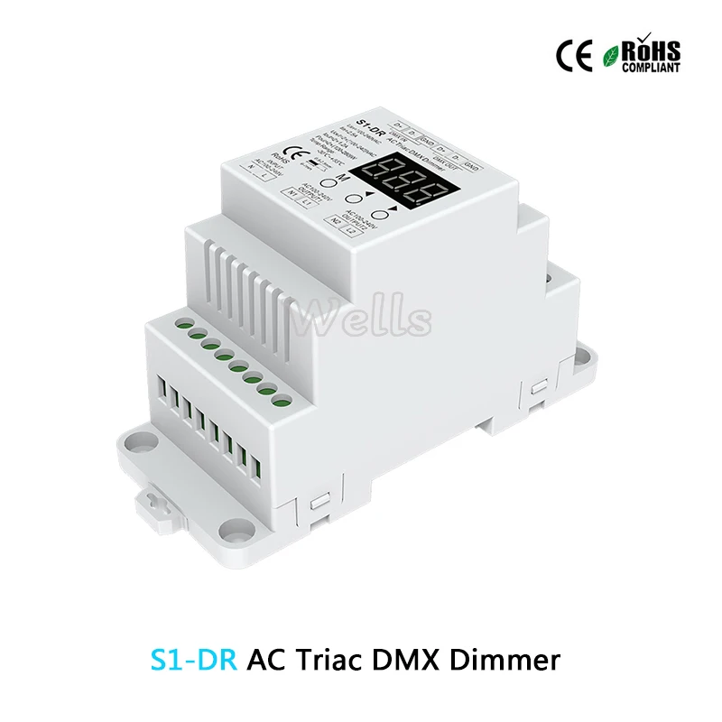 

Free shipping S1-DR DIN rail 2 Channel Triac DMX Dimmer, Dual channel output Silicon DMX 512 controller AC100-240V 288W