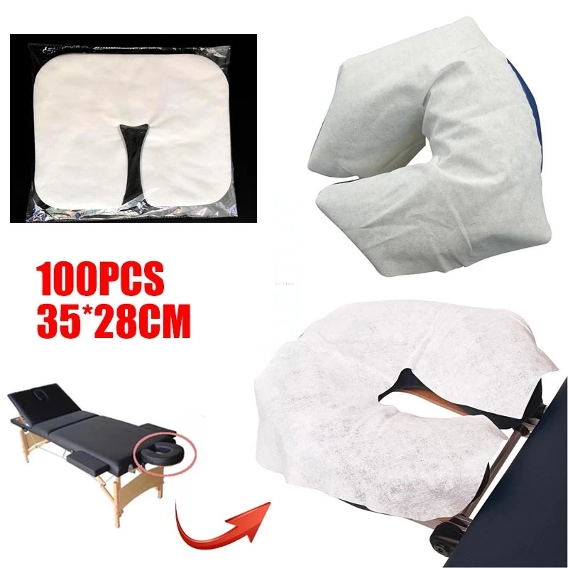 100Pcs Disposable Non-Woven Headrest Pillow Paper Beauty Spa Salon Bed Table Cover Massage Face Cradle Table Head Rest Covers