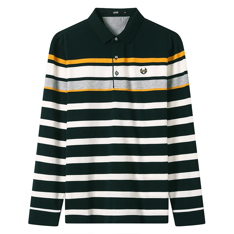 

LDSD Autumn Men's Shirt Fashion Embroidery Stripe Warm Men Polo Shirt New Causal Lapel Loose Men Pullover Tops U140590030