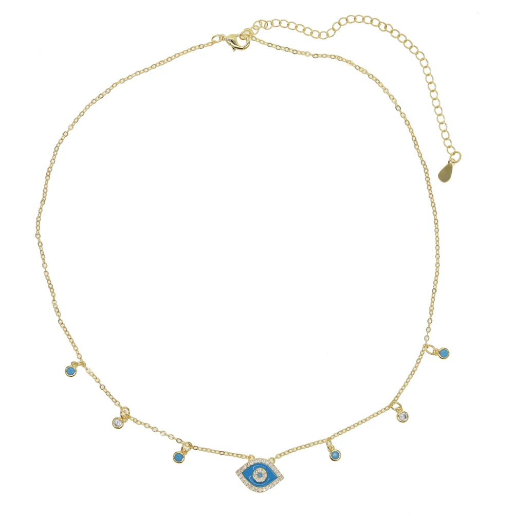 necklace Мульти Шарм с cz Ювелирные изделия Турецкий Дурной глаз Синий Бирюзовый Камень CZ станция Шарм звено цепи ожерелье браслет набор для женщин - Окраска металла: necklace