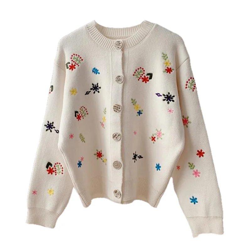 

Женский укороченный свитер с вышивкой, универсальный вязаный кардиган в Корейском стиле, модель 2021 на осень, 1976