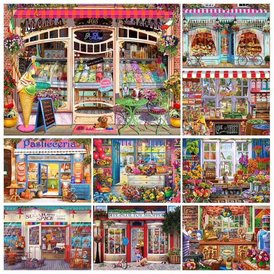 

5D DIY Diamond Painting Scenery Department Store Window Diamond Embroidery Set Diamond Mosaic Art Picture Flower Home Decoration