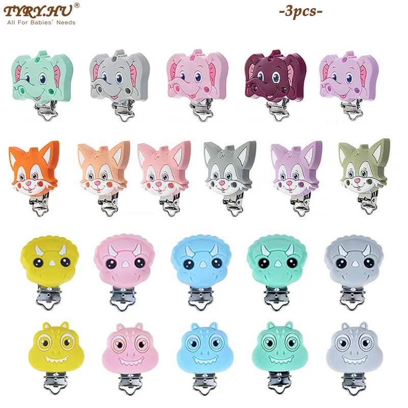 TYRY.HU 3Pc Cartoon Dinosaur Pacifier Dummy Teether Chain Holder Clips DIY Baby Pacifier Chain Accessories Toothing Clip