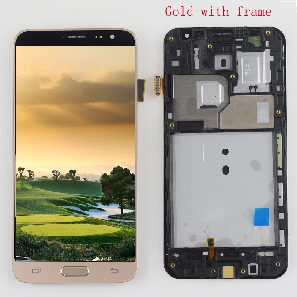 gold with frame ЖК-дисплей для samsung Galaxy J3, ЖК-экран SM-J320 J320A J320F, ЖК-дисплей J320H J320M J320FN, сенсорный экран в сборе - Цвет: gold with frame