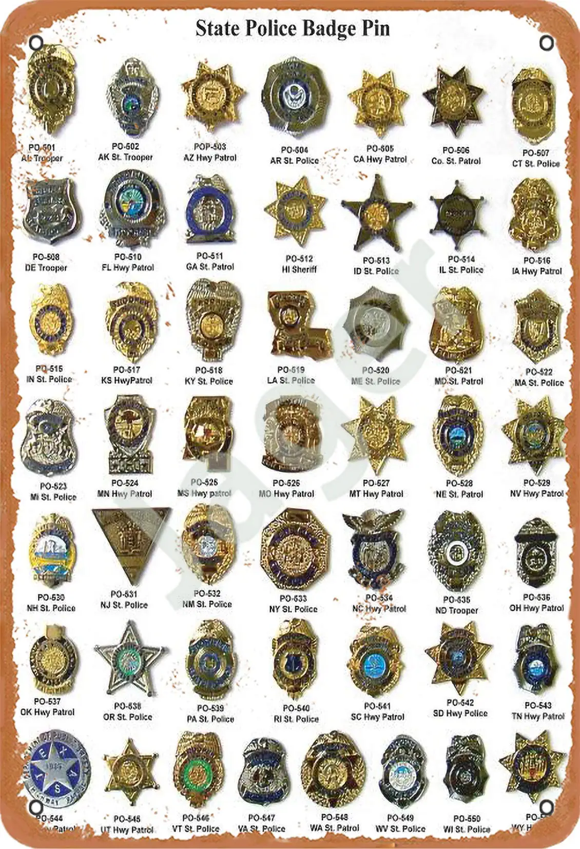 

SLALL State Police Badge Pin Retro Street Sign Household Metal Tin Sign Bar Cafe Car Motorcycle Garage Decoration