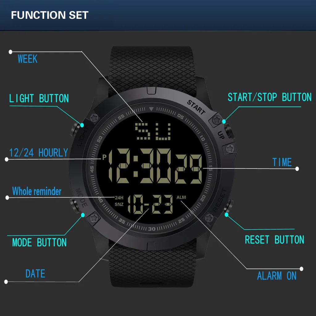 

Men's Sport Casual LED Watches Men Digital Clock Multi-Functional Rubber Man Fitness Army Military Electronic Watch Reloj Hombre