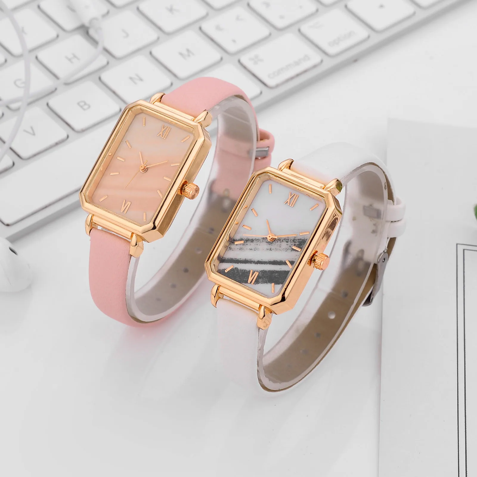 

Unique Rectangle Dial Wristwatch Fashion Ladies Watches Clocks Leather Band Casual Bracelet Watch Set Cadeau Femme Часы Женские