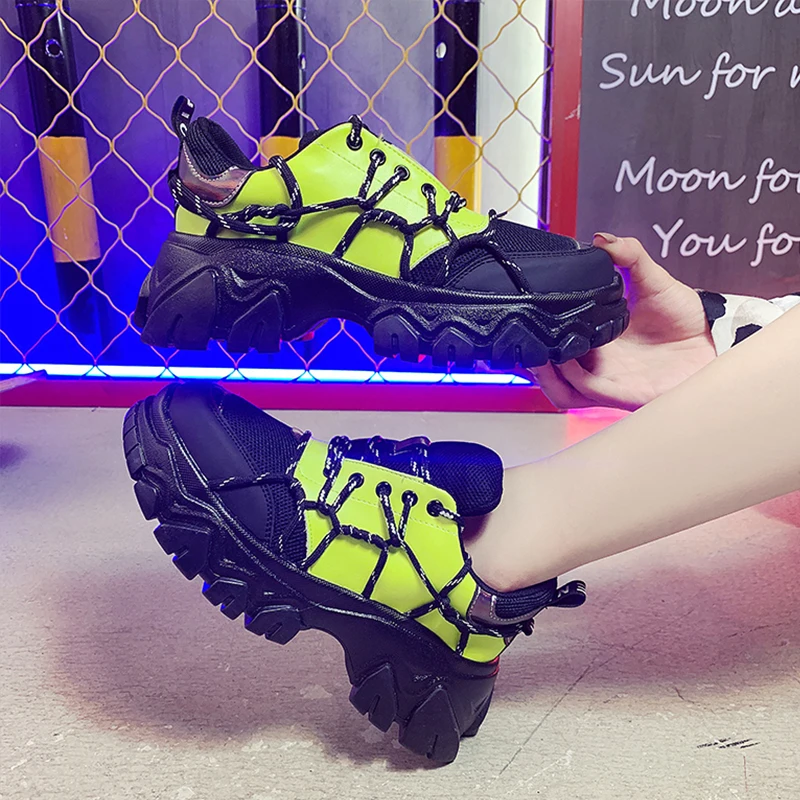 Dad кроссовки dames Baskets femme женские блестящие зеленые черные новые массивные на