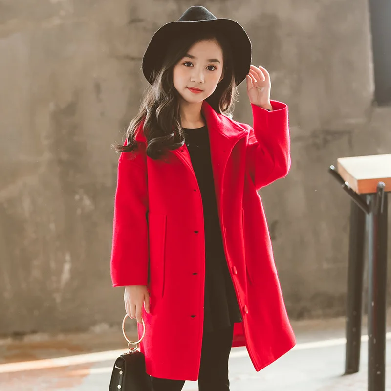 Осень зима 2019 шерстяное теплое пальто для девочек модное длинное подростков