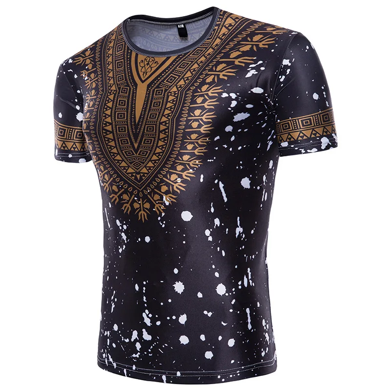 

Cross-Border Special Fashion Men's Creative National Style Floral 3D Printed Pattern D Short-Sleeved T-shirt T403