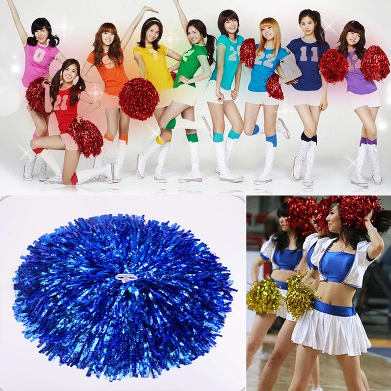 

1 Pair Competition Cheerleading Pom Poms Flower Ball Metallic Foil Dance Party Cheer Pom Club Decor Gadget Accessories