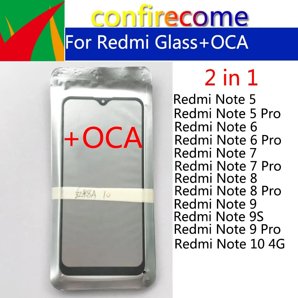 10 шт. ламинированное внешнее стекло OCA для Xiaomi Redmi Note 5 6 7 8 9 Pro 9s ЖК сенсорный экран