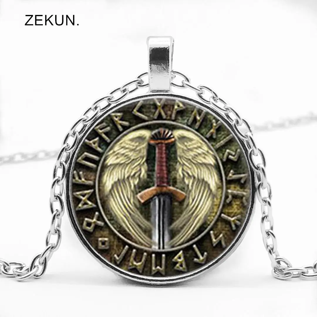 

2019/ Hot Sale Valkyrie Viking Pendant Bump Glass Round Necklace Fashion Men and Women Necklace Jewelry