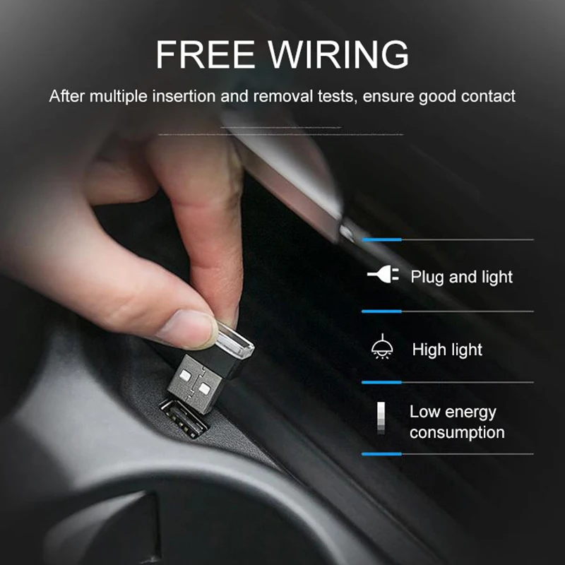 2PCS/set Mini USB LED Decorative Lights Plug Play Decor Lamp Atmosphere Light Suitable For Any Cars Five Color Options | Автомобили и