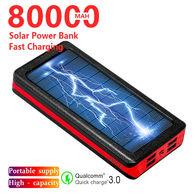 80000mAh Солнечное Мощность банк Портативный большой емкости телефон быструю