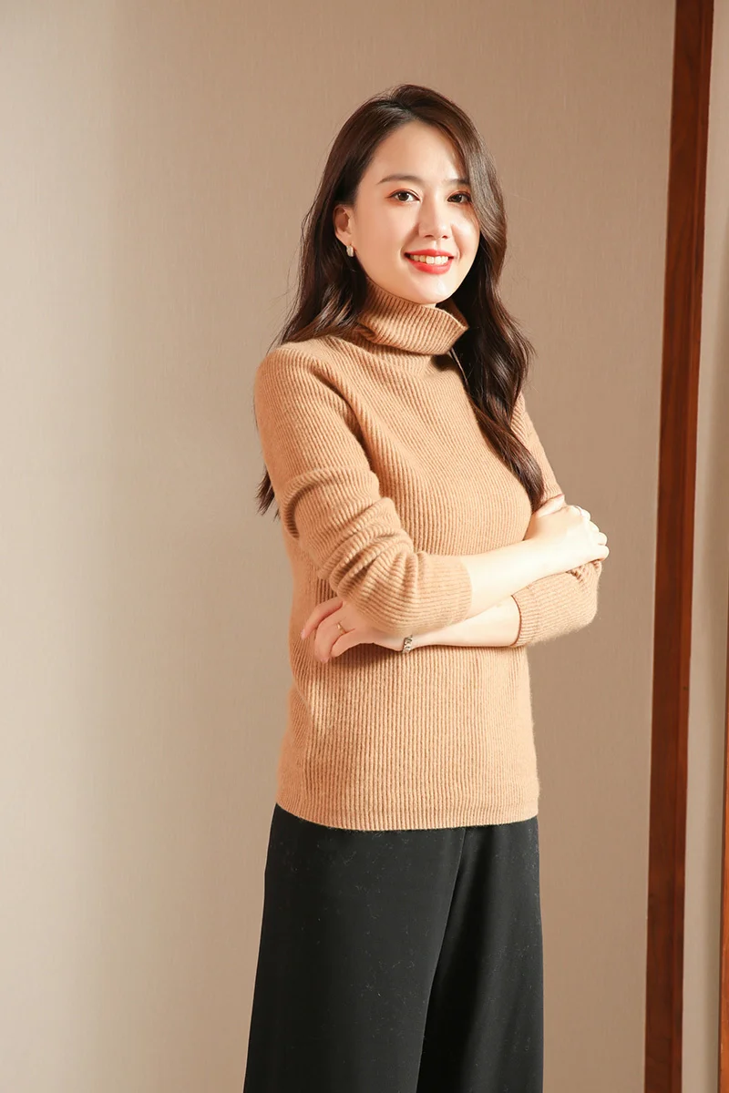 

Женский кашемировый свитер с высоким воротником, теплые Джемперы, Женский пуловер, осенне-зимний свитер, женский свитер с высоким воротнико...