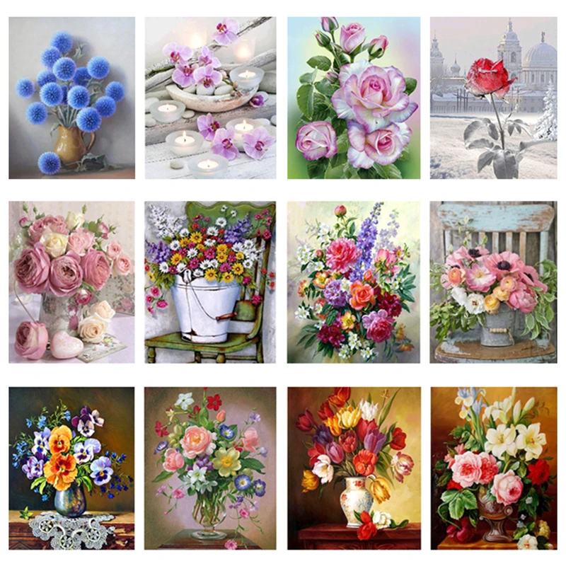 5D полностью круглая Алмазная картина сделай сам цветочный букет алмазная