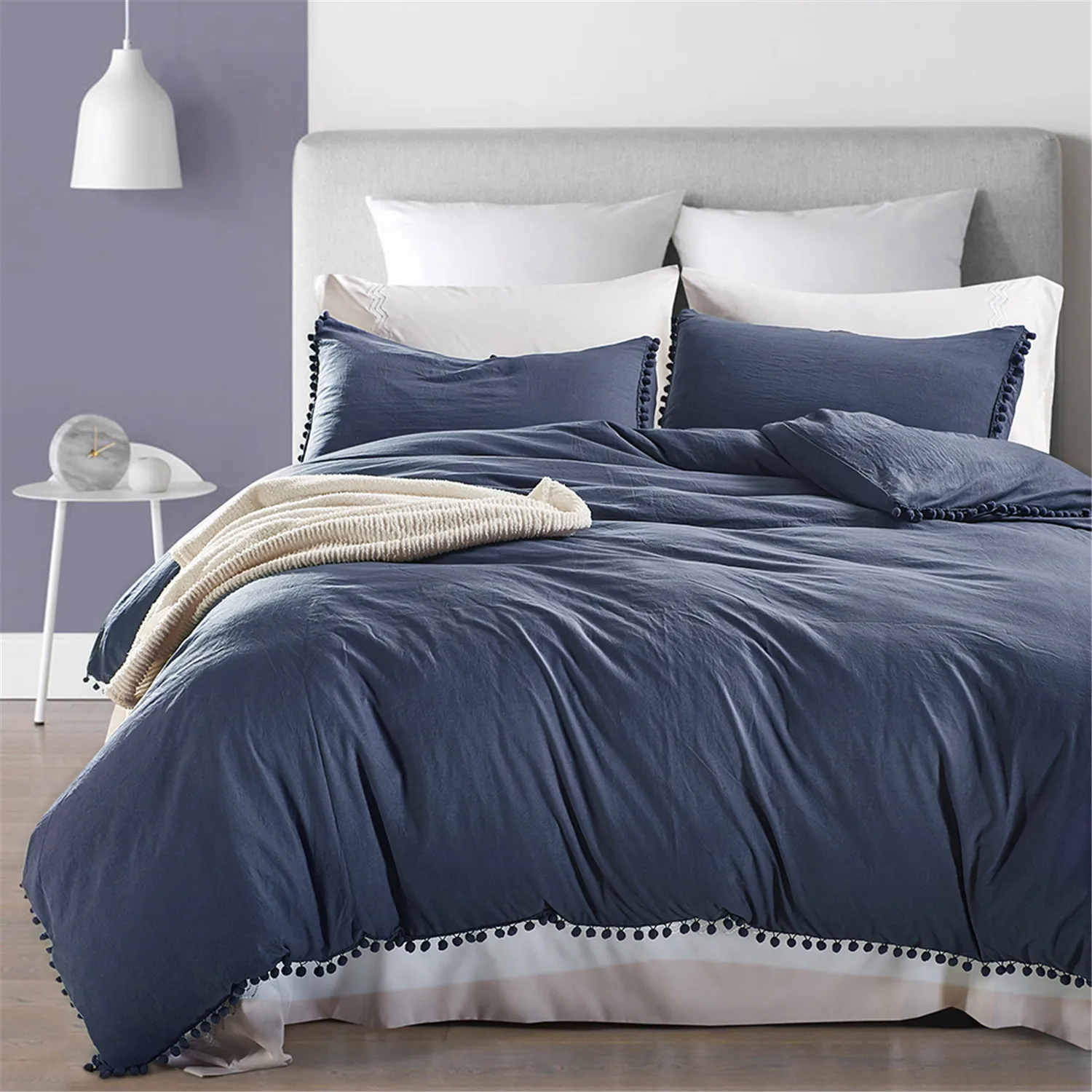 Navy Blue Lanke одноцветные хлопковые постельные принадлежности, комплекты постельного белья King queen, пододеяльник, простыня, наволочки, постельное белье из хлопка - Цвет: Navy Blue