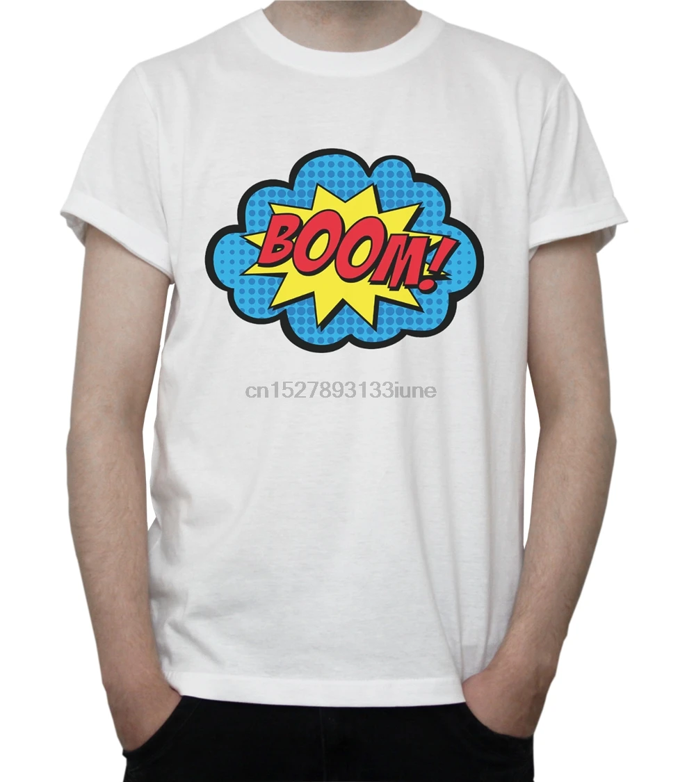 Футболка с надписью Boom Superhero Clipart популярная цветная футболка Bubble серого и белого