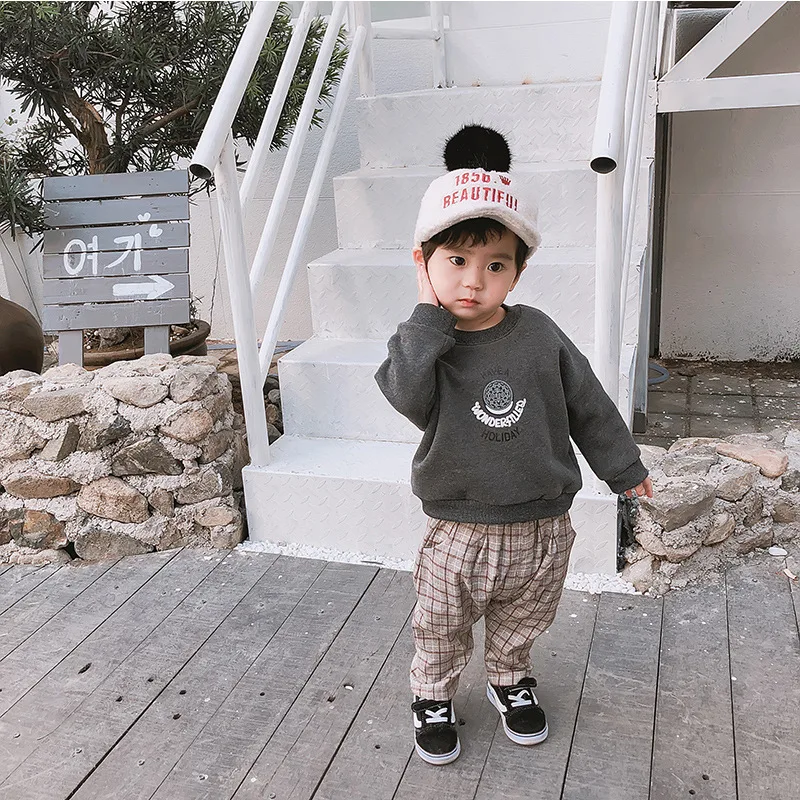 Зима 2020 модные флисовые утепленные Модные клетчатые штаны для маленьких