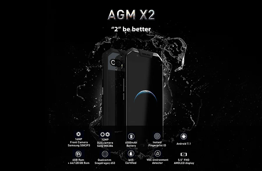AGM X2 прочный IP68 MIL-STD-810G водонепроницаемый телефон 6000 мАч Быстрая зарядка 6G+ 64G/128GB мобильный телефон 5," Восьмиядерный 16MP NFC Смартфон