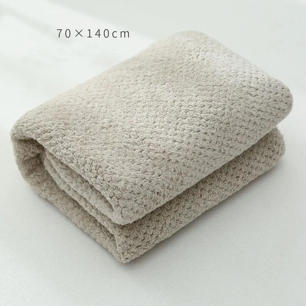 New 70X140CM Bath Towels For Adults High Quality Thicken Soft Shower Swimming Spa Sport Travel Towels Microfiber Large Towel Set - Color: Khaki towel