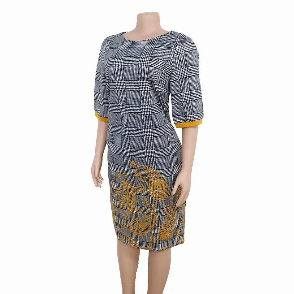 

4XL Plus Size Casual Dress Woman Autumn Plaid Large Size Dress Elegant Floral Printed Pencil Dress Vestidos Big Size Party Dress