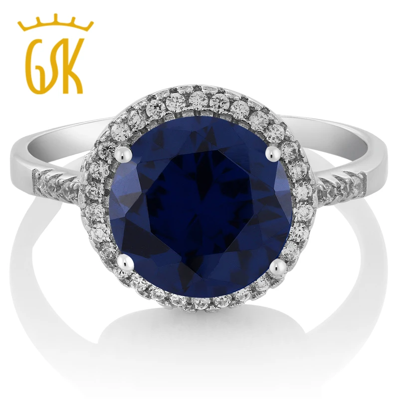 Кольцо GemStoneKing женское из стерлингового серебра 925 пробы 4 26 карат круглое синее с