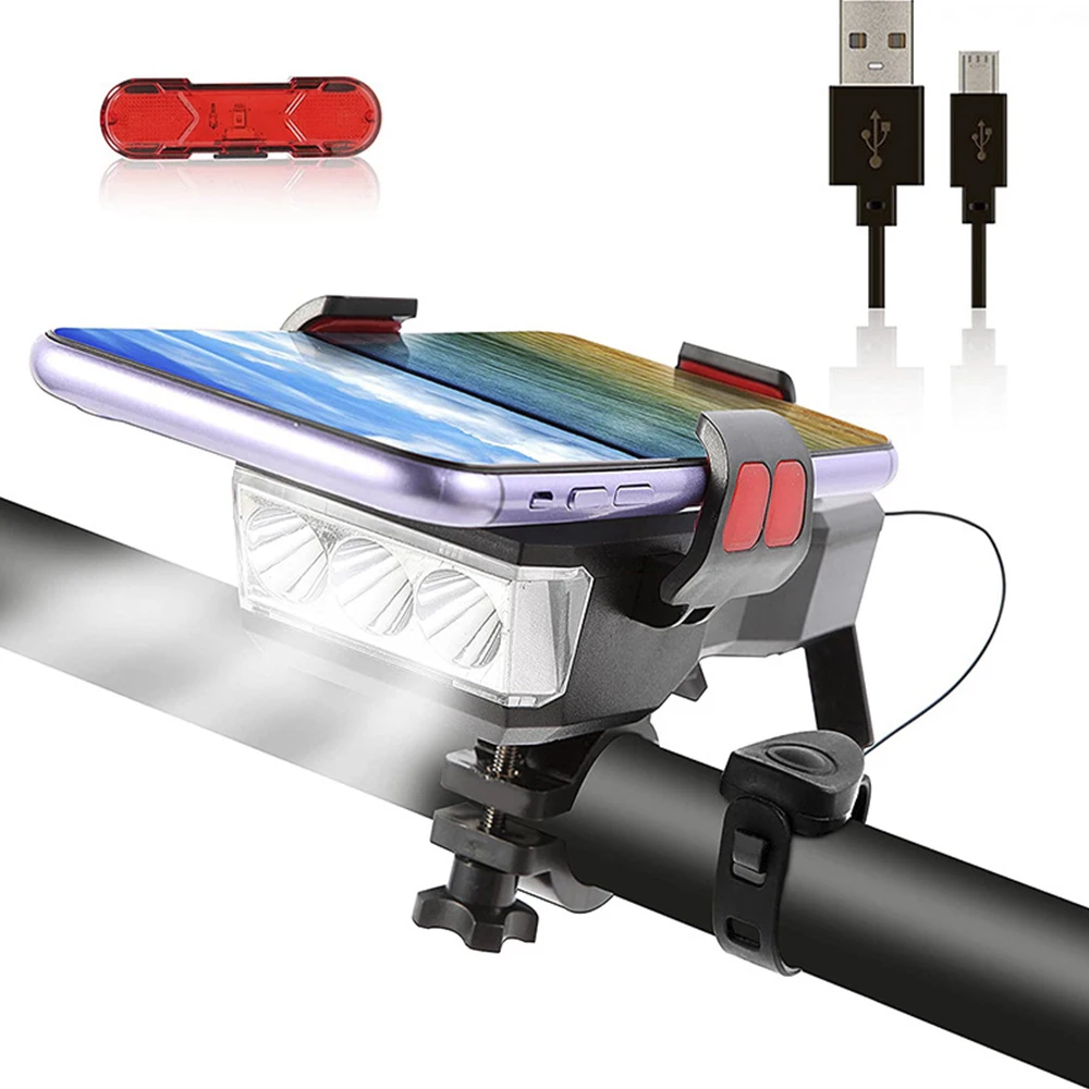 

4 IN 1 Led Bicycle Light Front USB Rechargeable Solar Horn Phone Holder Bicycle Lamp Flashlight for Bike Light Lantern Cycling
